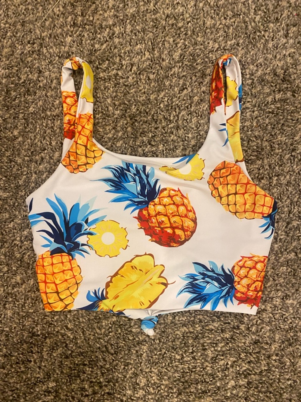 Pineapple Print Crop Swim Top - White/Yellow